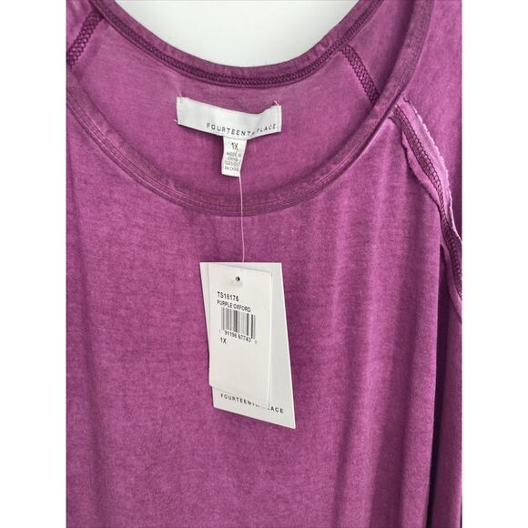 FOURTEENTH PLACE Cold Shoulder Crochet Long Sleeve Tunic Sz 1X Purple Oxford NWT - Picture 3 of 6